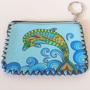 DOLPHIN Printed COIN PURSE / WALLET Zipper Vegan Leather